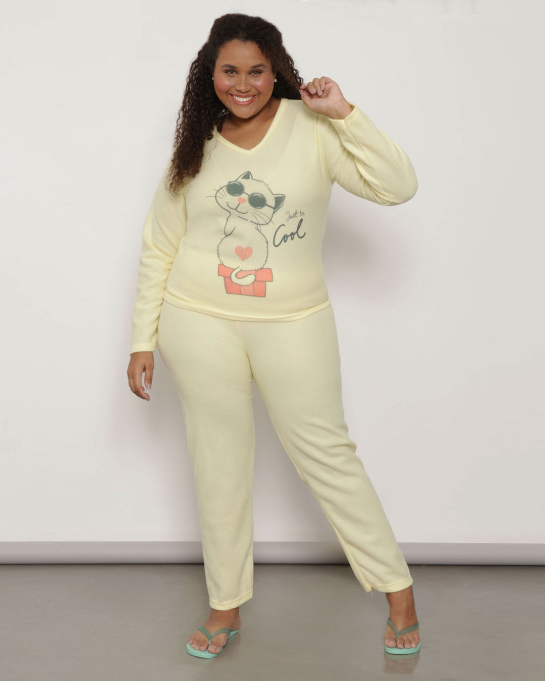 Pijama-Plus-Size-Feminino-Manga-Longa-Soft-Amarelo