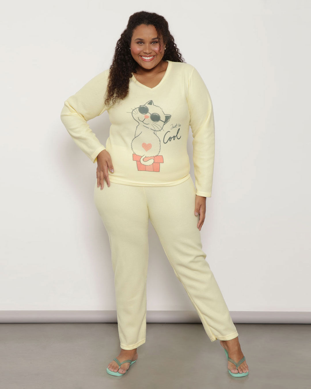 Pijama-Plus-Size-Feminino-Manga-Longa-Soft-Amarelo