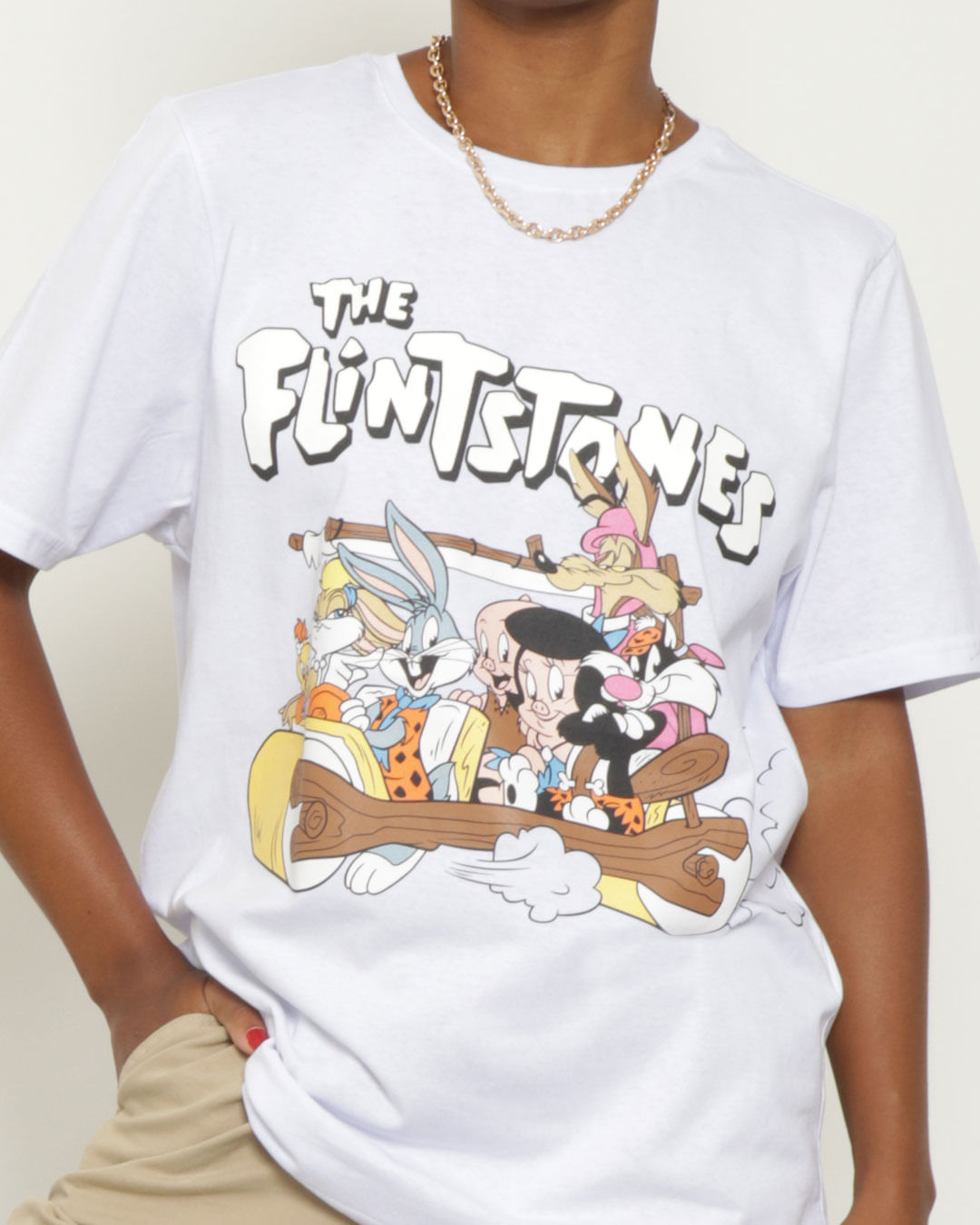 Camiseta-Feminina-Oversized-Flintstones-Warner-Branca