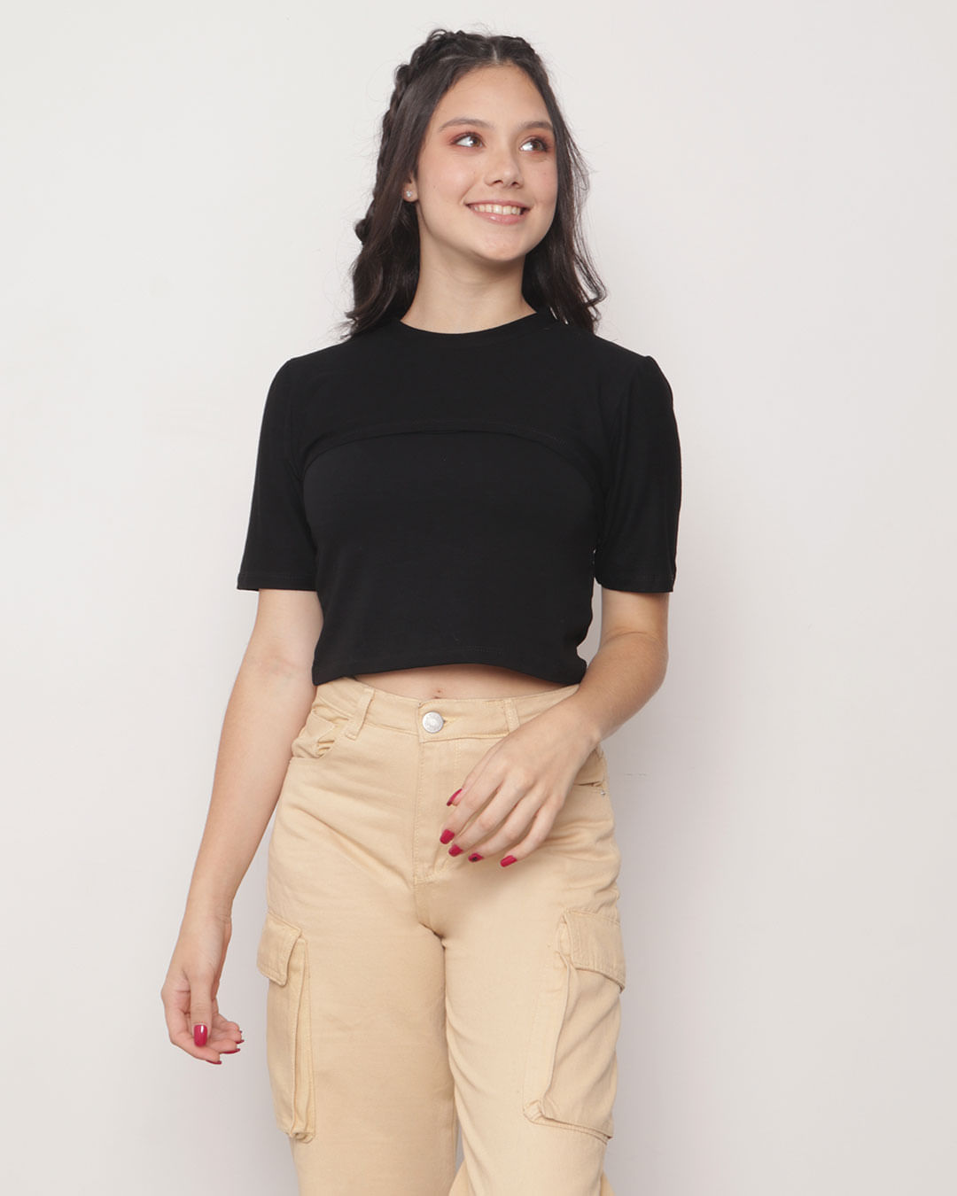 Blusa-Juvenil-Cropped-com-Sobreposicao-Preta