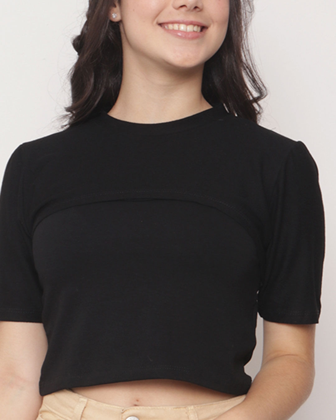 Blusa-Juvenil-Cropped-com-Sobreposicao-Preta