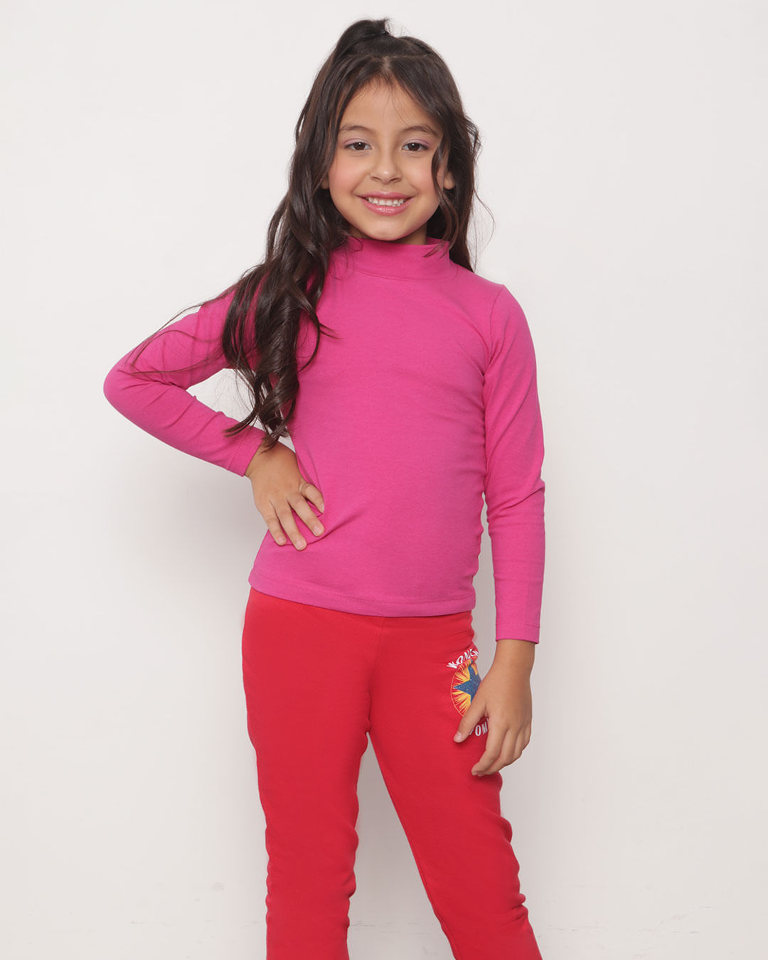 Blusa-Infantil-Gola-Alta-Basica-Manga-Longa-Rosa