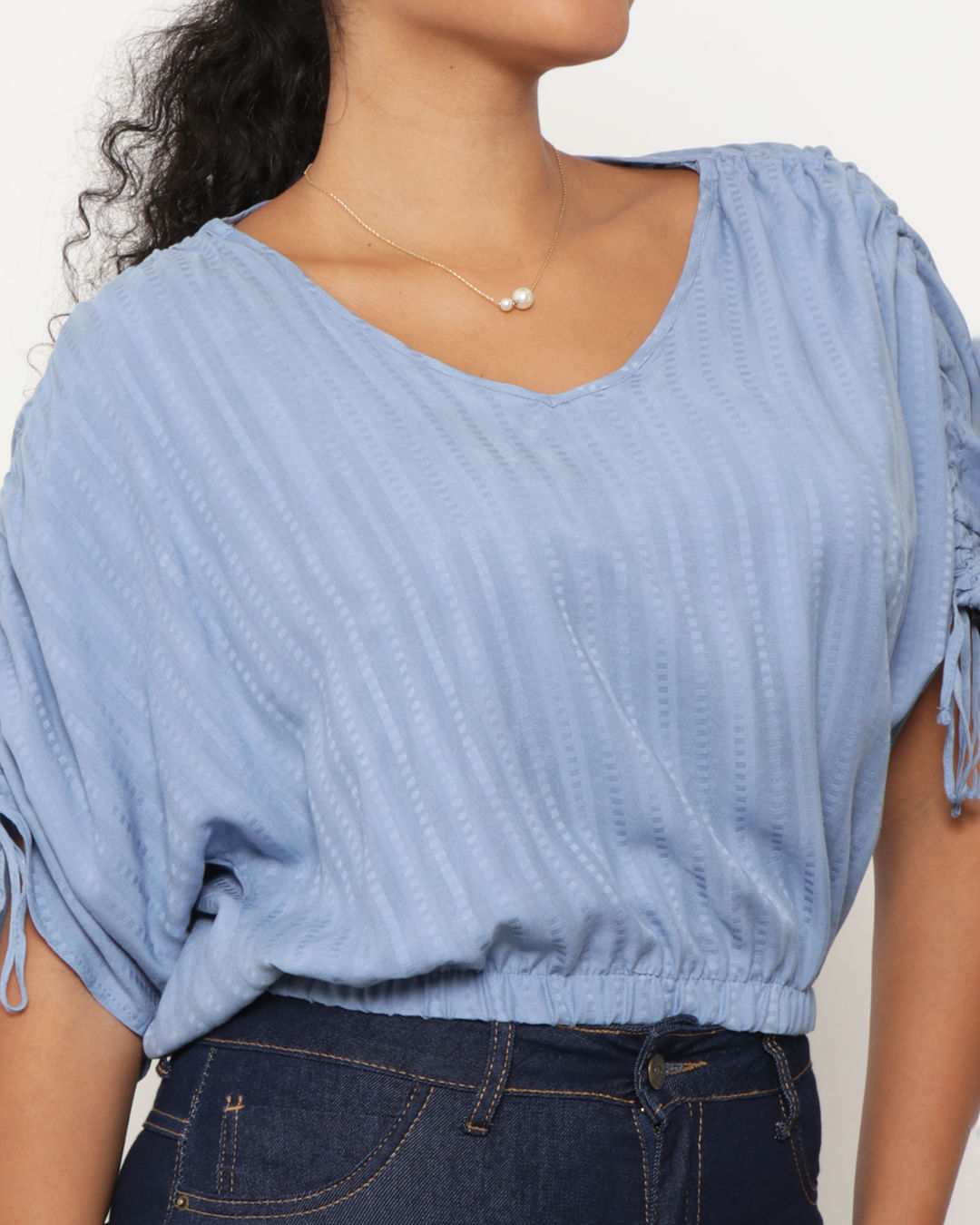 Blusa-Feminina-Manga-3-4-Com-Colisse-Viscose-Azul