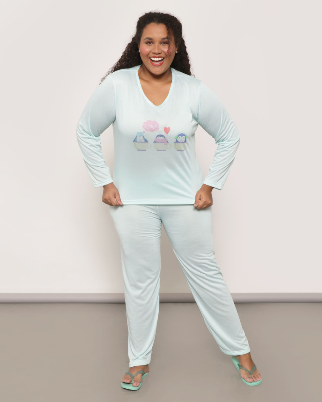 Pijama-Plus-Size-Feminino-Longo-Com-Estampa-Verde