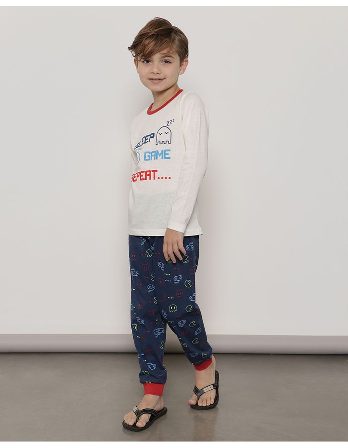 Pijama-Infantil-Longo-Estampa-Game-Off-White