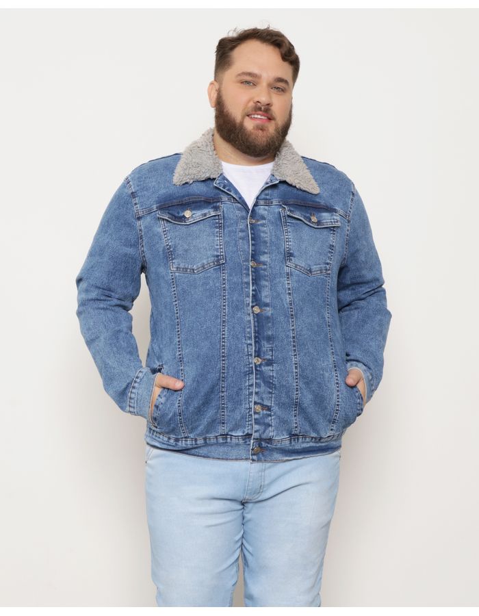 Jaqueta-Plus-Size-Jeans-Masculina-Com-Gola-Sherpa-Azul