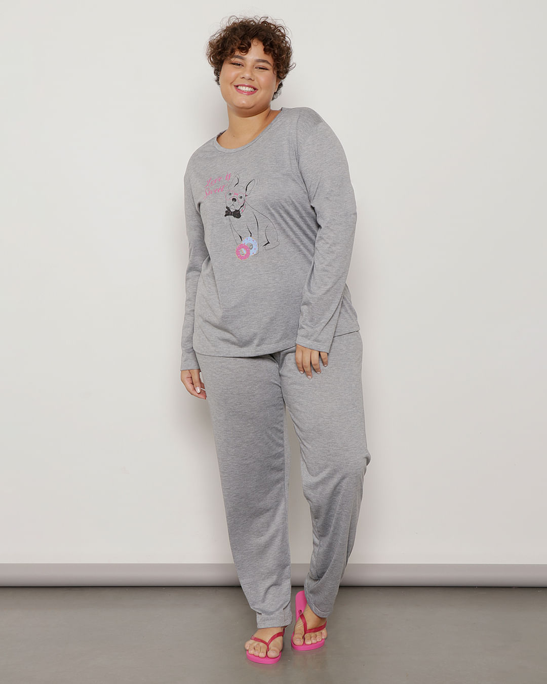 Pijama-Plus-SIze-Feminino-Manga-Longa-Com-Estampa-Cinza