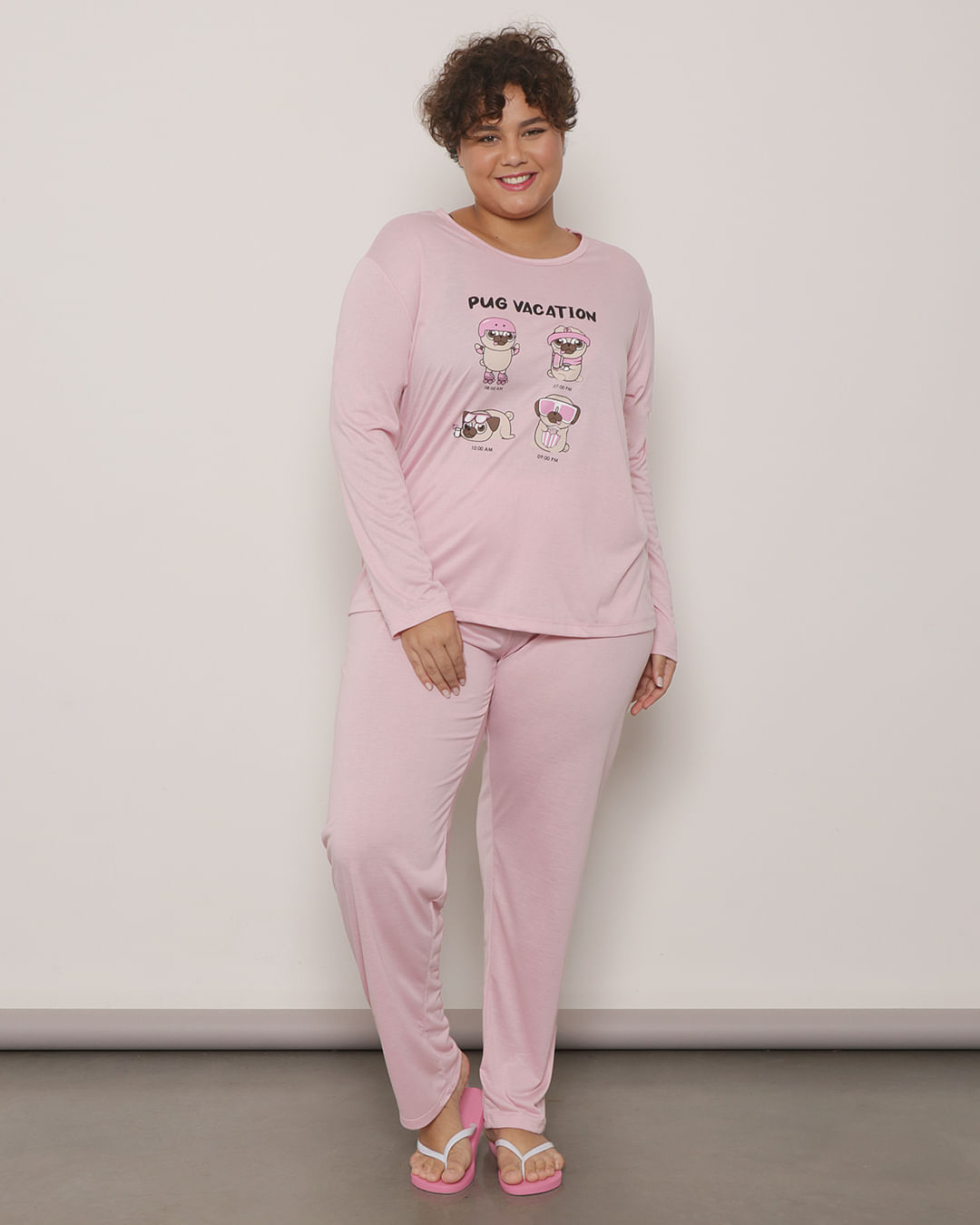 Pijama-Plus-SIze-Feminino-Manga-Longa-Com-Estampa-Rosa