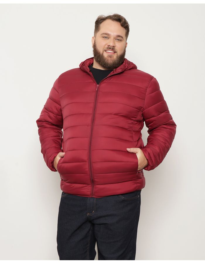 Jaqueta-Plus-Size-Masculina-Puffer-Com-Capuz-Vermelha