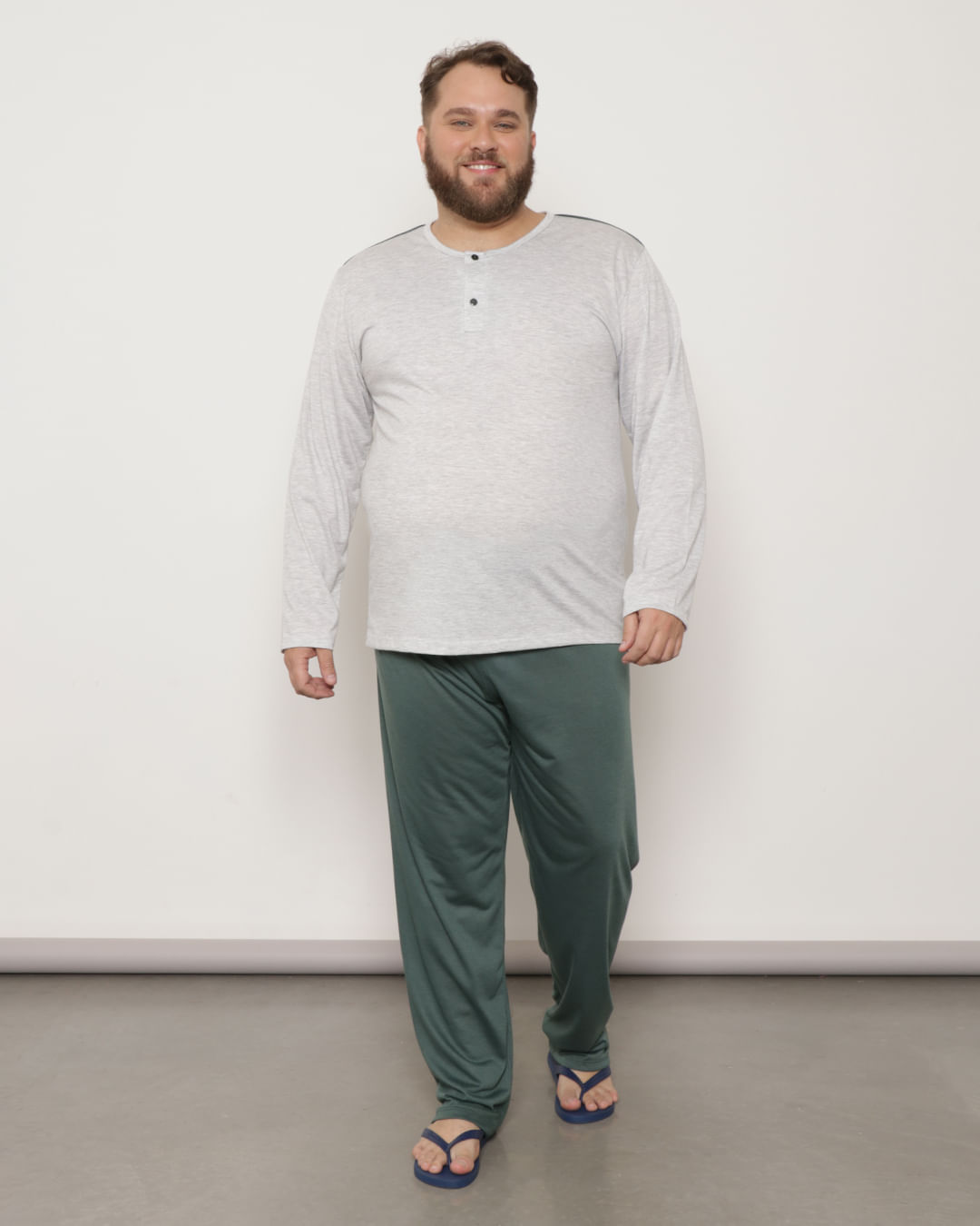 Pijama-Plus-Size-Masculino-Manga-Longa-Verde-e-Cinza-