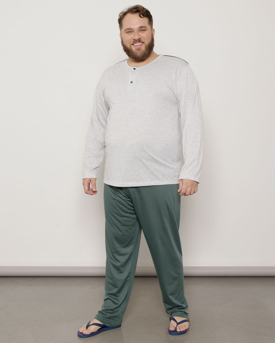 Pijama-Plus-Size-Masculino-Manga-Longa-Verde-e-Cinza-