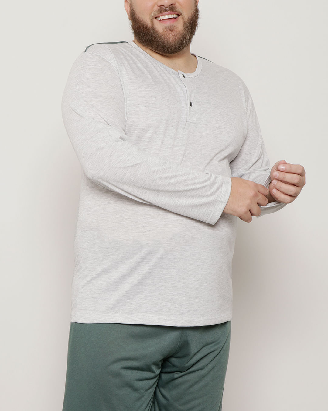 Pijama-Plus-Size-Masculino-Manga-Longa-Verde-e-Cinza-