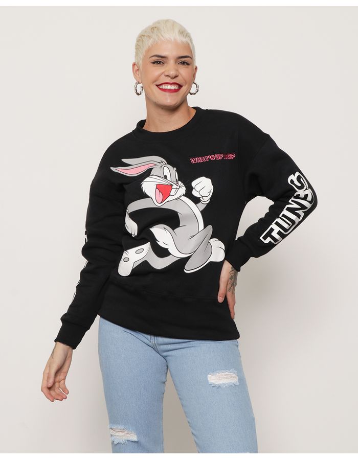 Blusao-Feminino-Moletom-Com-Estampa-Looney-Tunes-Preta