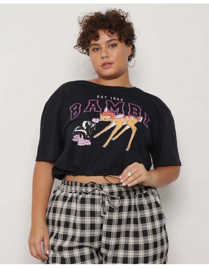 Camiseta-Plus-Size-Feminina-Cropped-Bambi-Disney-Preta