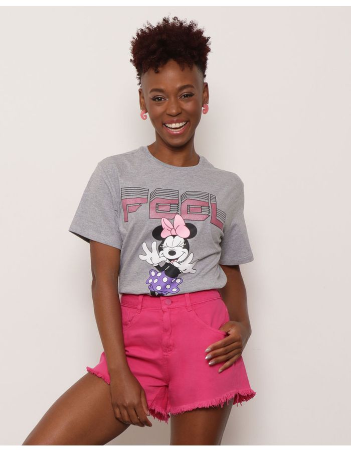 Camiseta-Feminina-Estampa-Minnie-Disney-Cinza