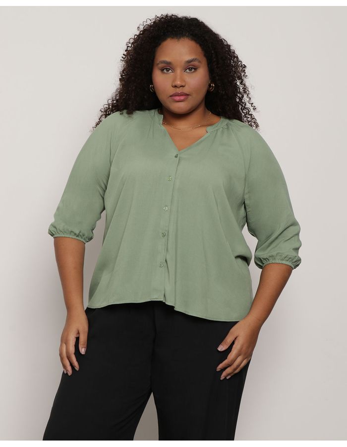 Blusa-Plus-Size-Feminina-Manga-3-4-Viscose-Verde