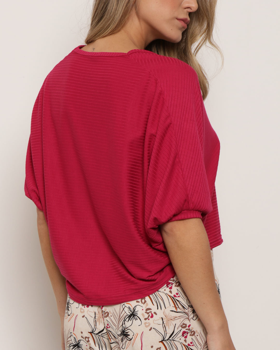 Blusa-Feminina-Canelada-Manga-Morcego-Rosa