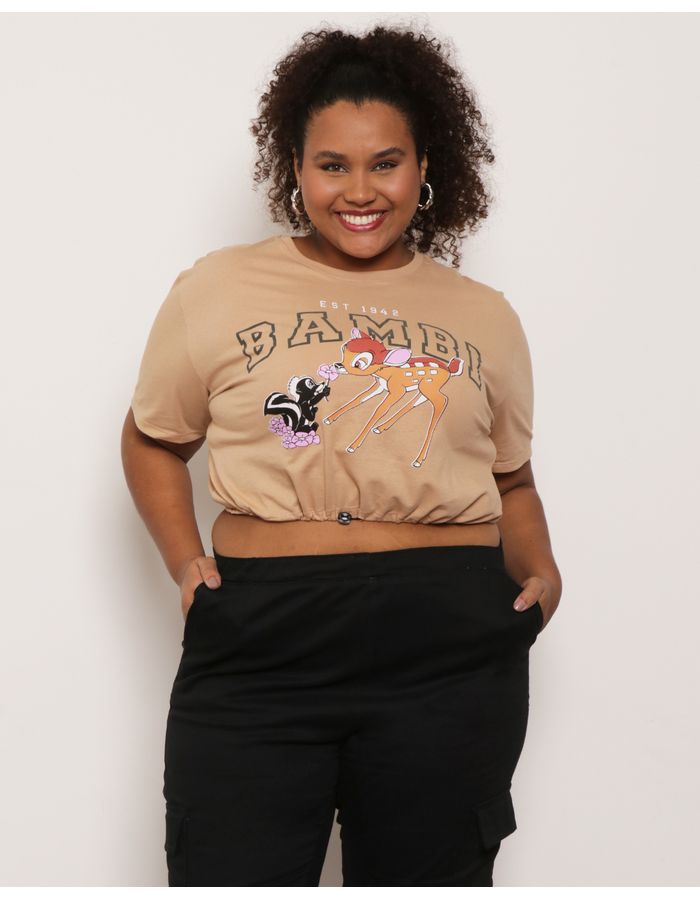 Camiseta-Plus-Size-Feminina-Cropped-Bambi-Disney-Bege