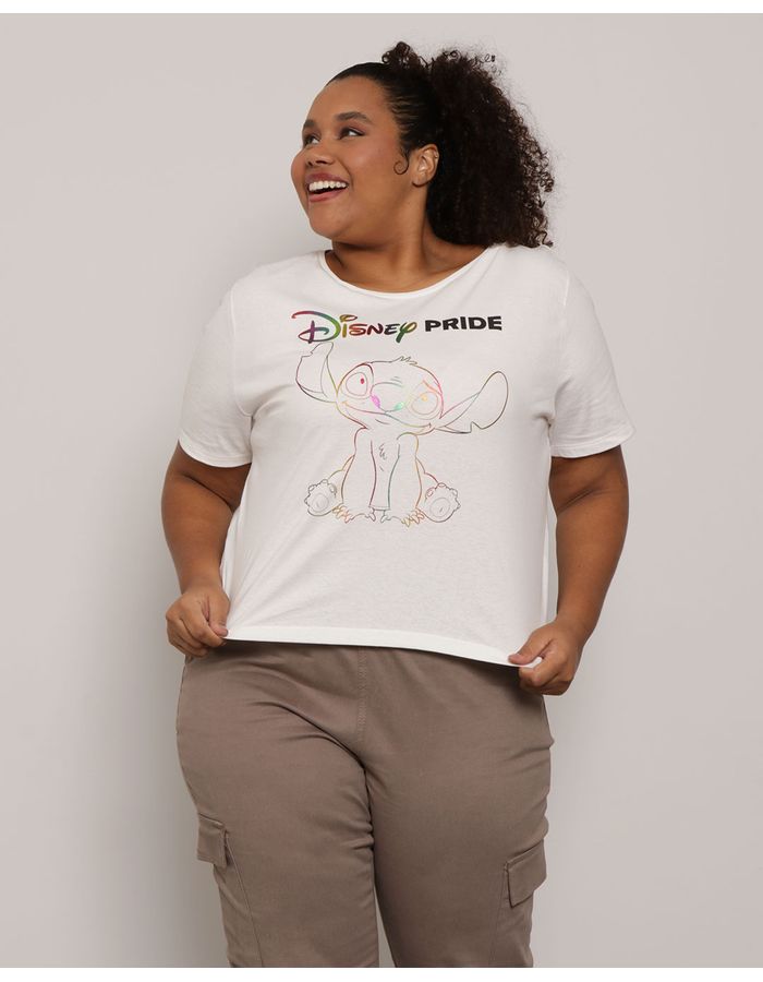 Camisa-Feminina-Plus-Size-Estampa-Disney-Stitch-Off-White