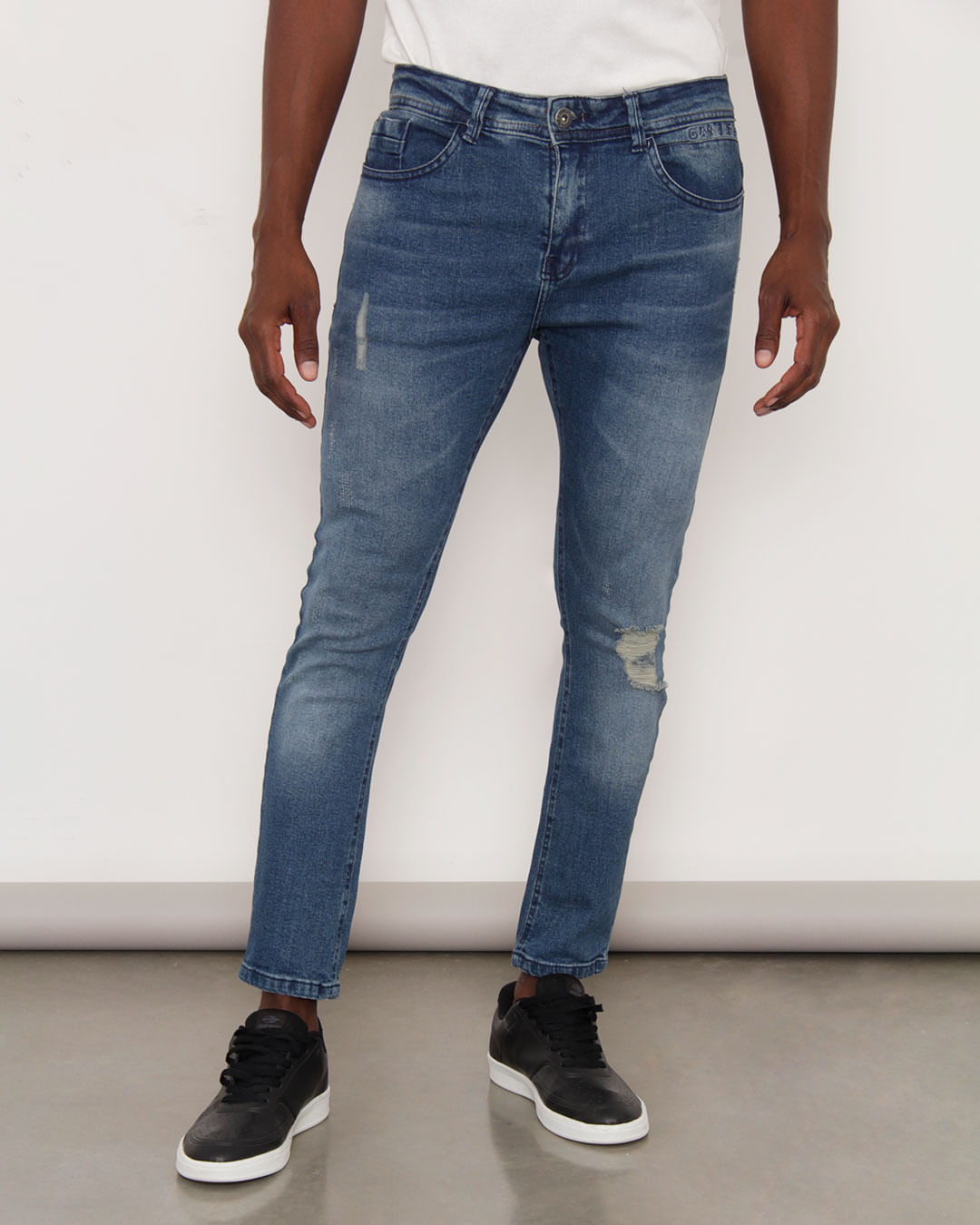 Calca-Jeans-Masculina-Gangster-Cropped-Destroyed-Azul