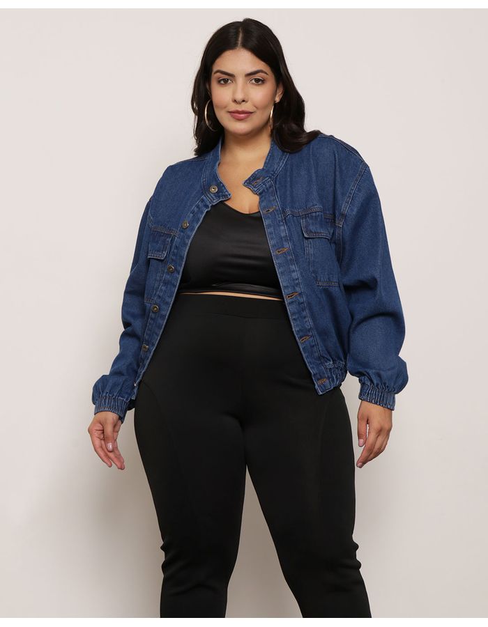 Jaqueta-Jeans-Feminina-Plus-Size-Com-Elastico-Azul