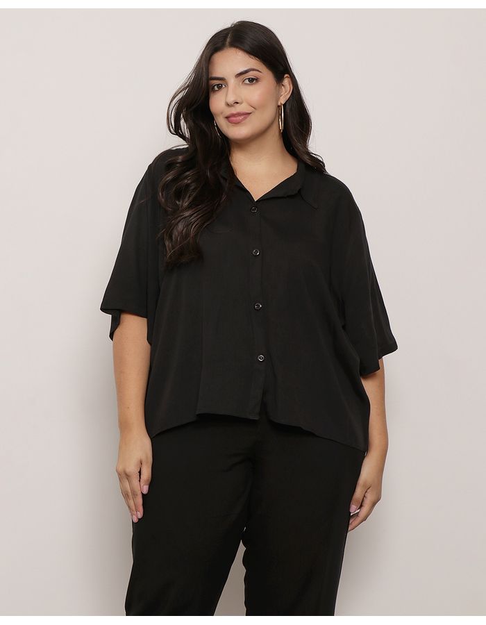 Camisa-Plus-Size-Feminina-Mullet-Viscose-Preta