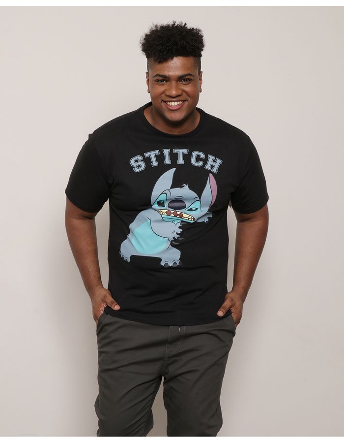 Camiseta-Plus-Size-Masculina-Disney-Estampa-Stitch-Preta