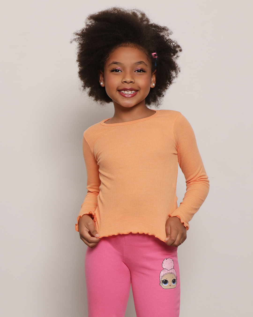 Blusa-Infantil-Manga-Longa-Canelada-Frufru-Laranja