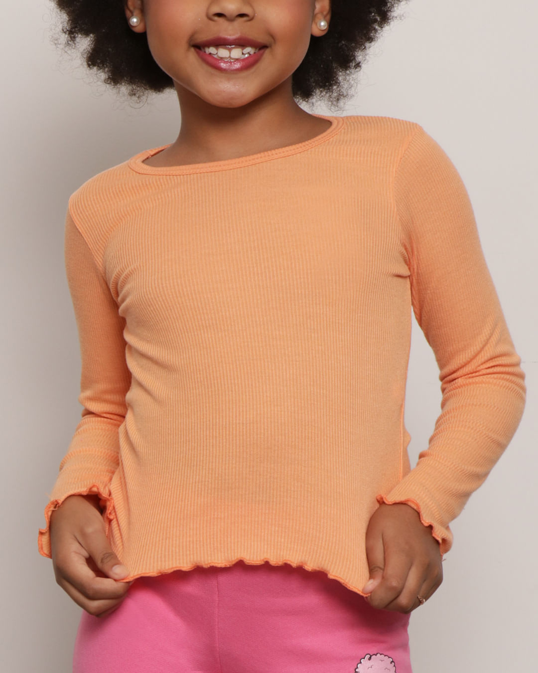 Blusa-Infantil-Manga-Longa-Canelada-Frufru-Laranja