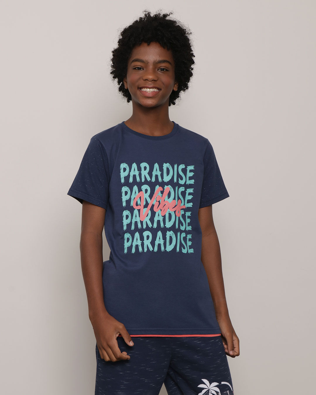 Camiseta-Juvenil-Paradise-Manga-Curta-Marinho