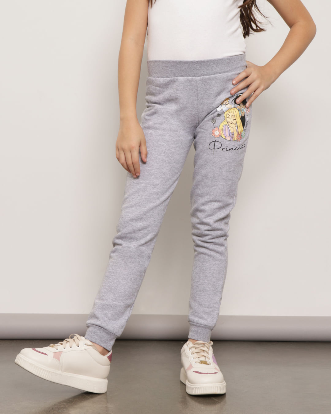 Calca-Moletom-Infantil-Disney-Princesas-Jogger-Cinza