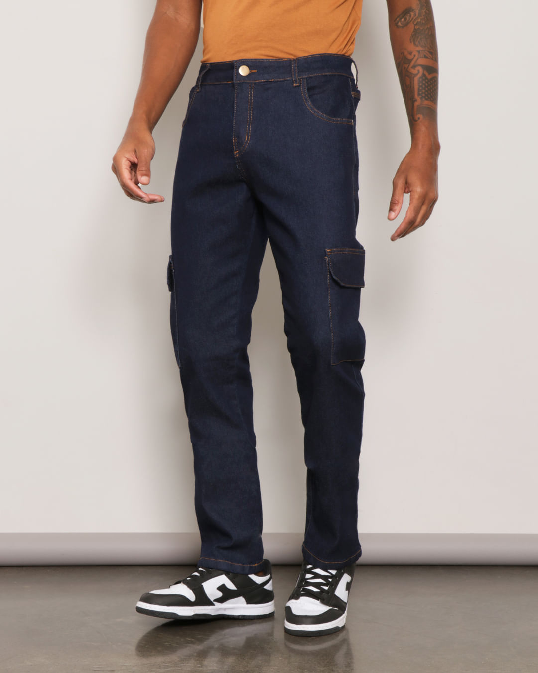 Calca-Jeans-Masculina-Bolso-Cargo-Azul-Escuro