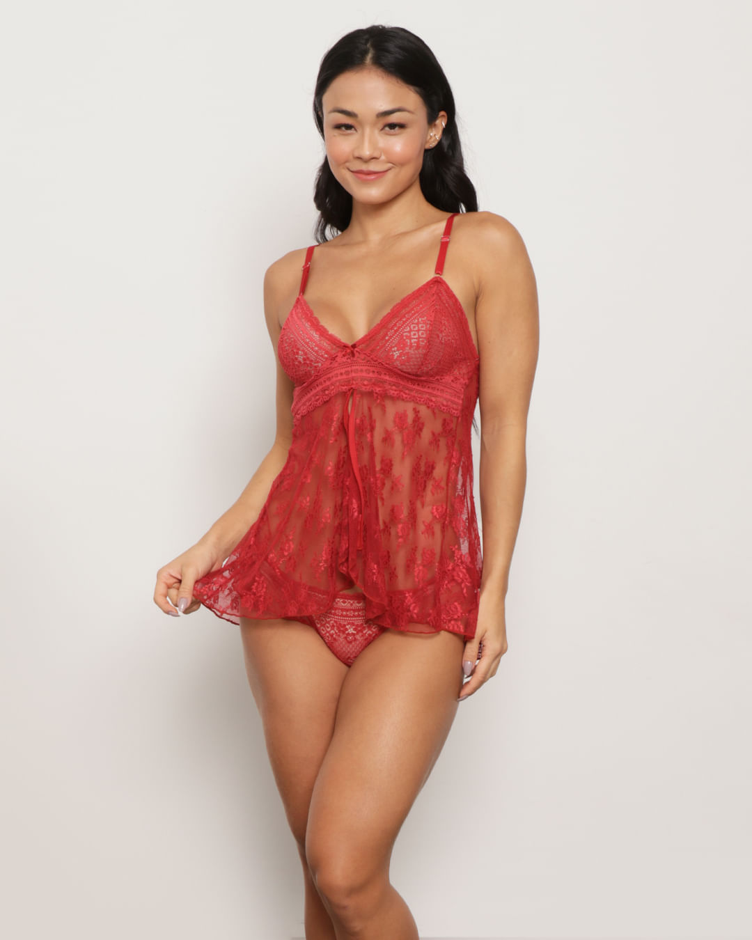 Baby-Doll-Renda-Com-Tule-Floral-e-Calcinha-String-Vermelho