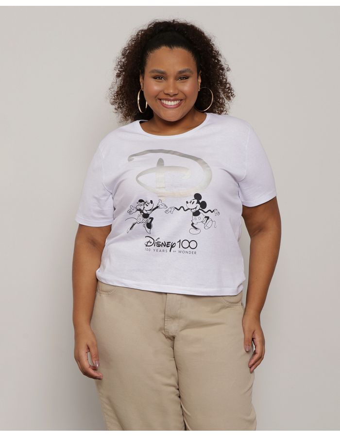 Blusa-Plus-Size-Feminino-Disney-Estampa-Minnie-e-Mickey-Branca