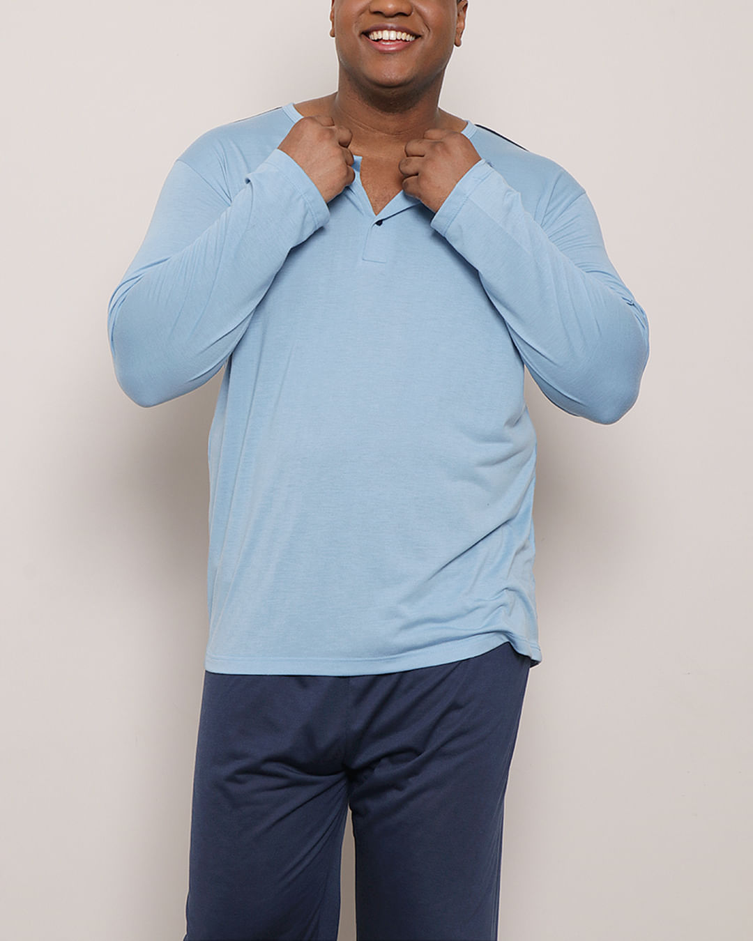 Pijama-Plus-Size-Masculino-Manga-Longa-Azul