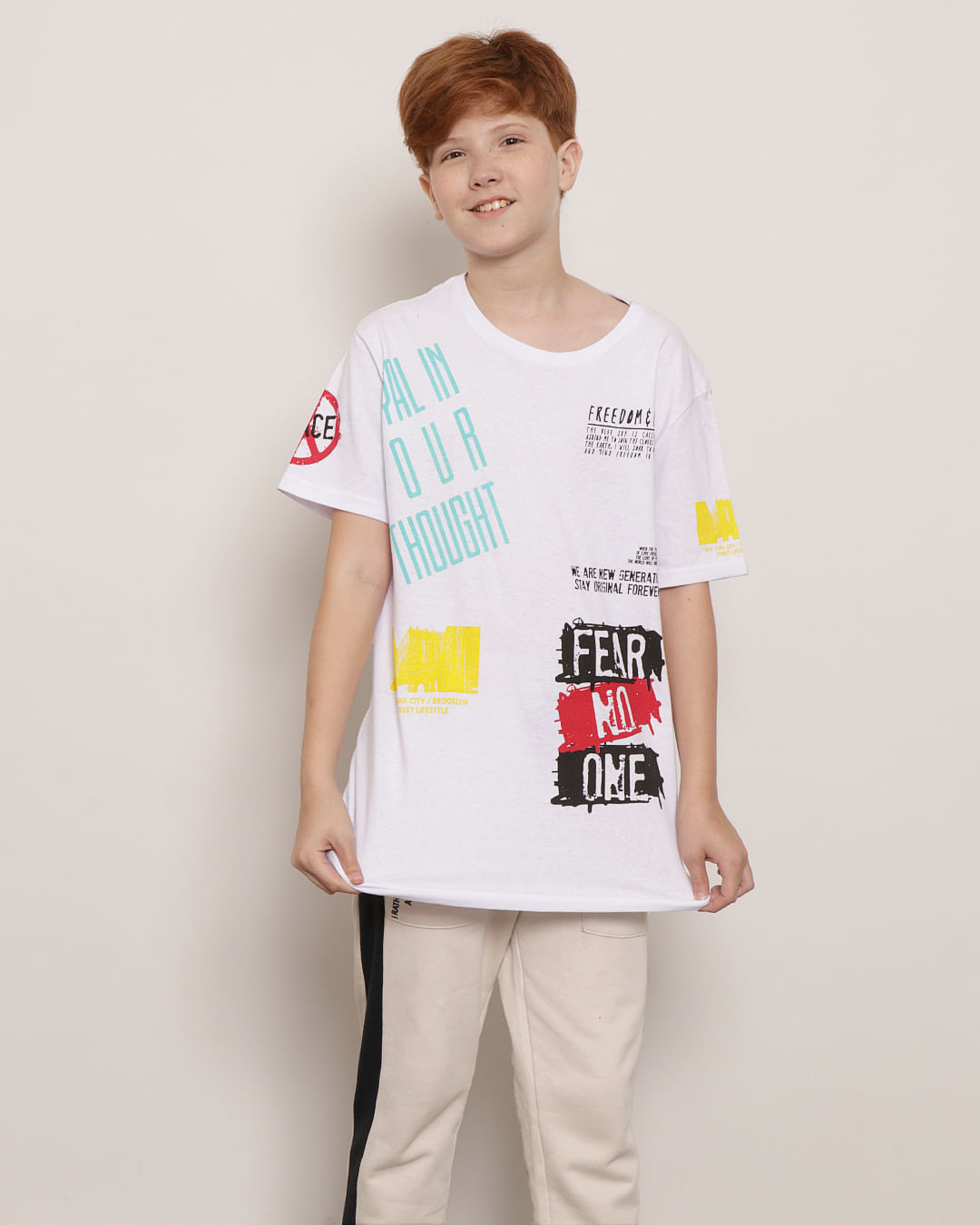 Camiseta-Juvenil-Manga-Curta-Estampa-Freedom-e-Peace-Branca