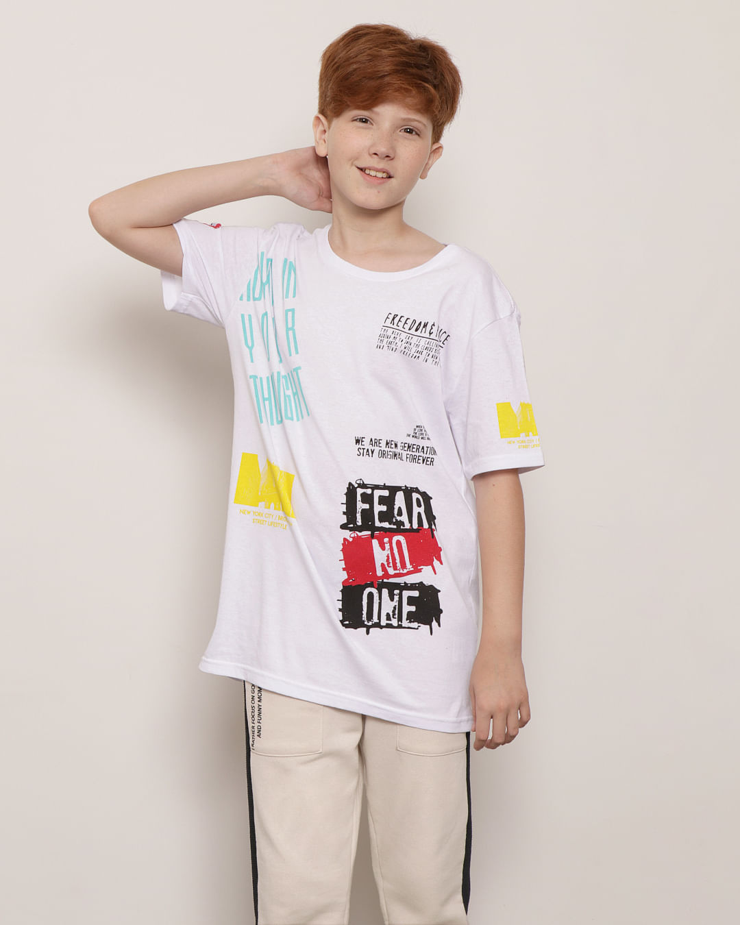 Camiseta-Juvenil-Manga-Curta-Estampa-Freedom-e-Peace-Branca