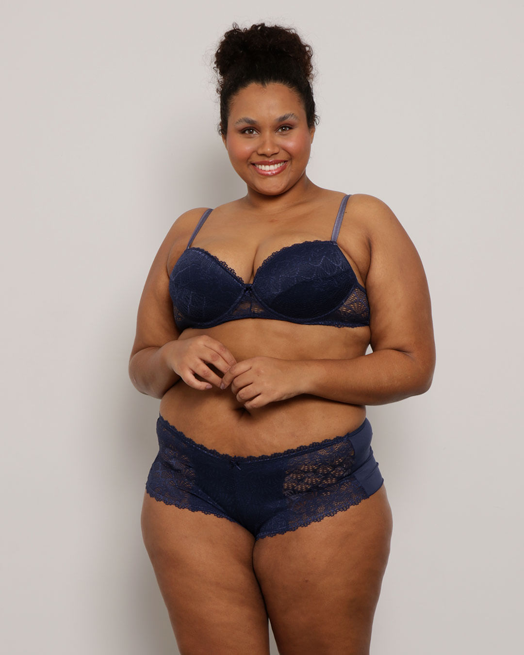 Calcinha Plus Size Feminina Caleçon Renda Marinho