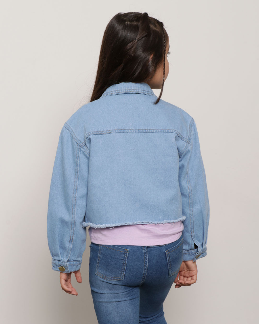 Jaqueta-Jeans-Infantil-Cropped-Desfiada-Rebite-Azul