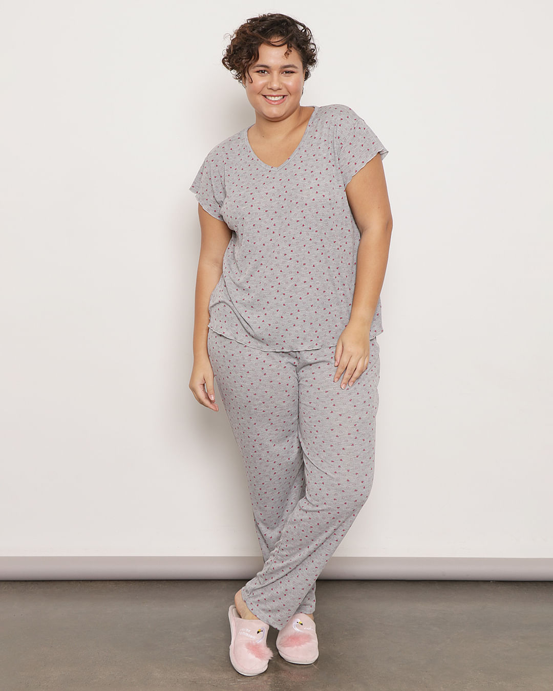 Pijama-Plus-Size-Feminino-Canelado-Estampado-Coracao-Cinza