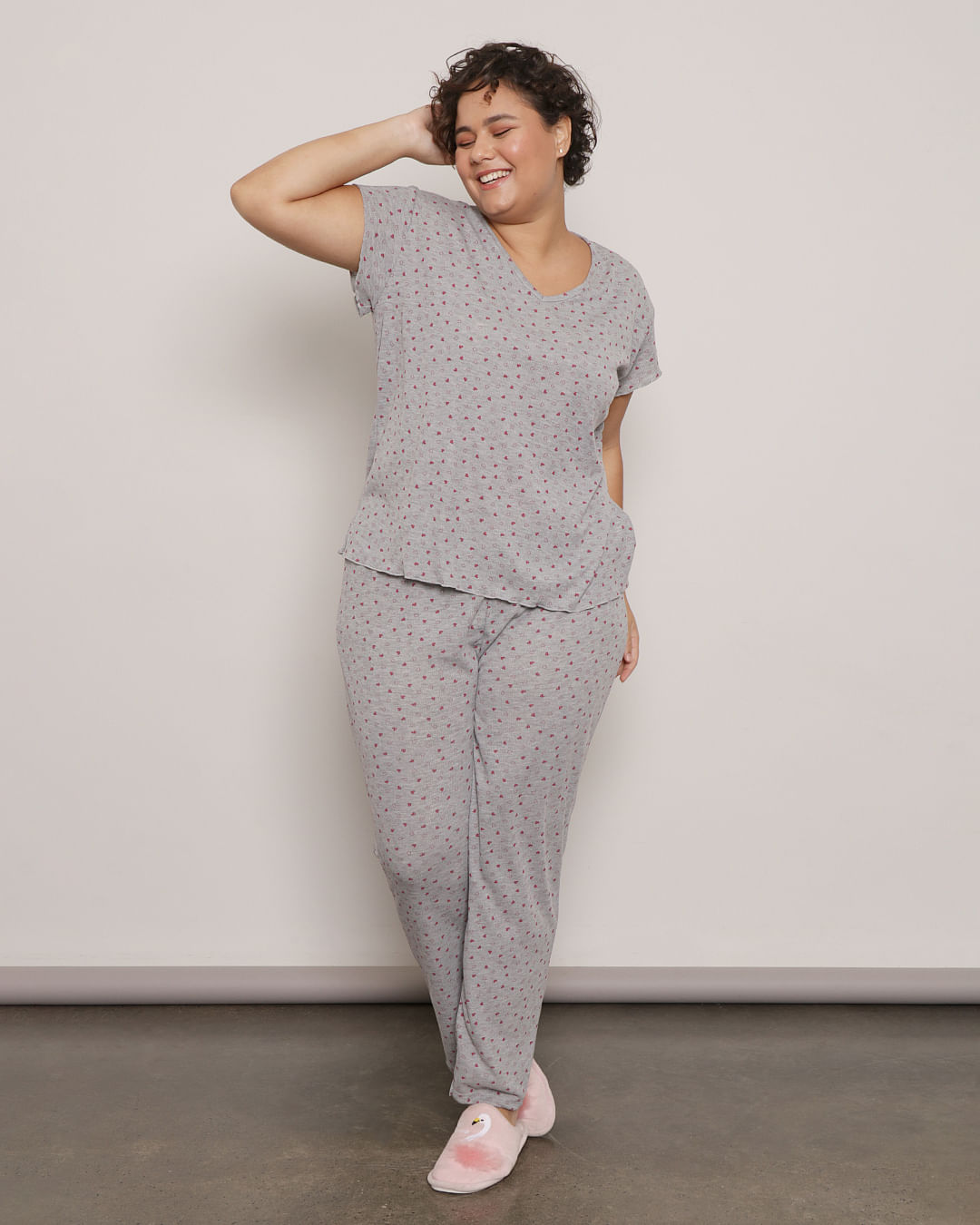 Pijama-Plus-Size-Feminino-Canelado-Estampado-Coracao-Cinza