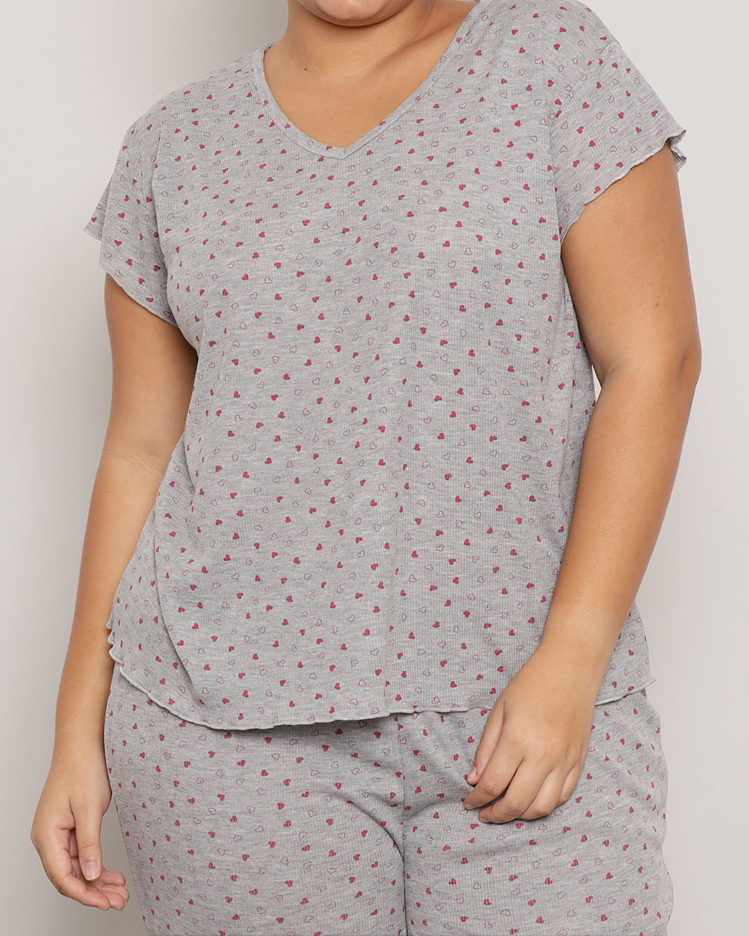 Pijama-Plus-Size-Feminino-Canelado-Estampado-Coracao-Cinza