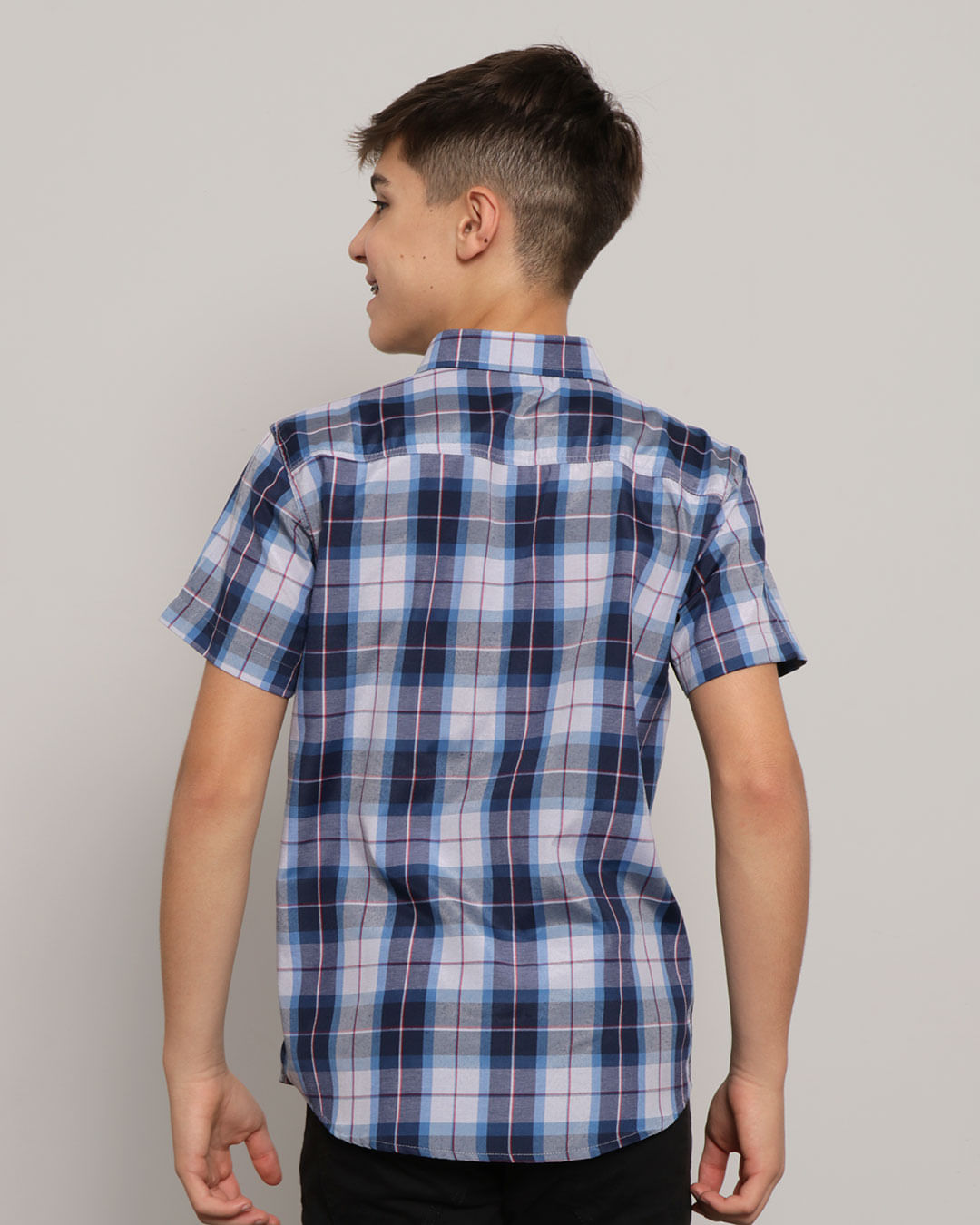Camisa-Juvenil-Manga-Curta-Estampada-Xadrez-Azul