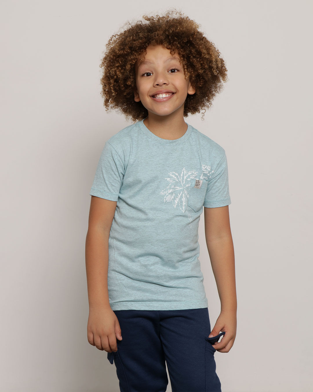 Camiseta-Infantil-Tropical-Bolso-Frontal-Mescla-Azul