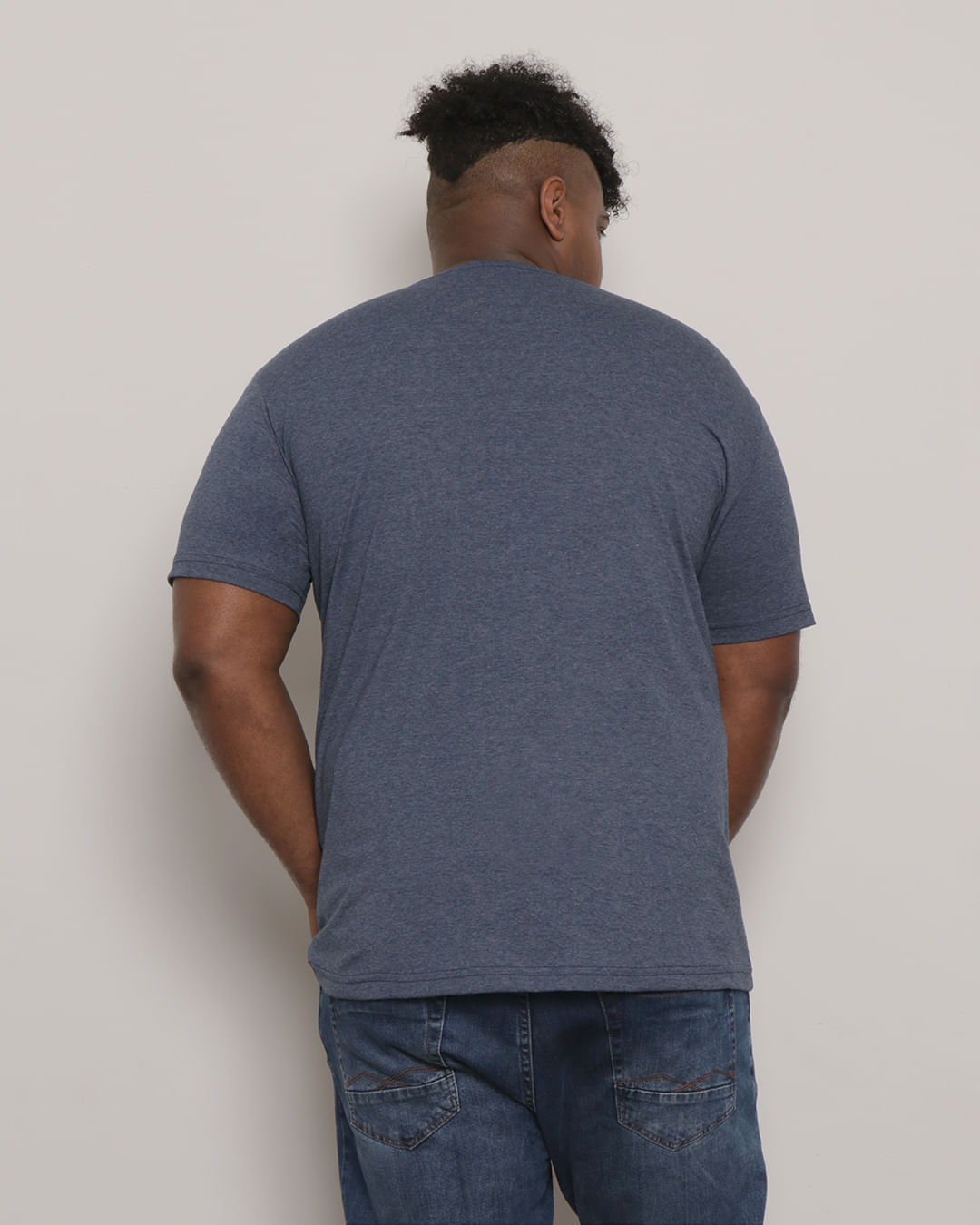 Camiseta-Plus-Size-Masculina-Basica-Manga-Curta-Mescla-Marinho