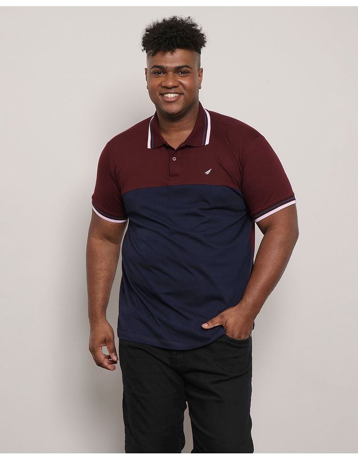 Polo-Plus-Size-Masculina-Recorte-Manga-Curta-Vermelha