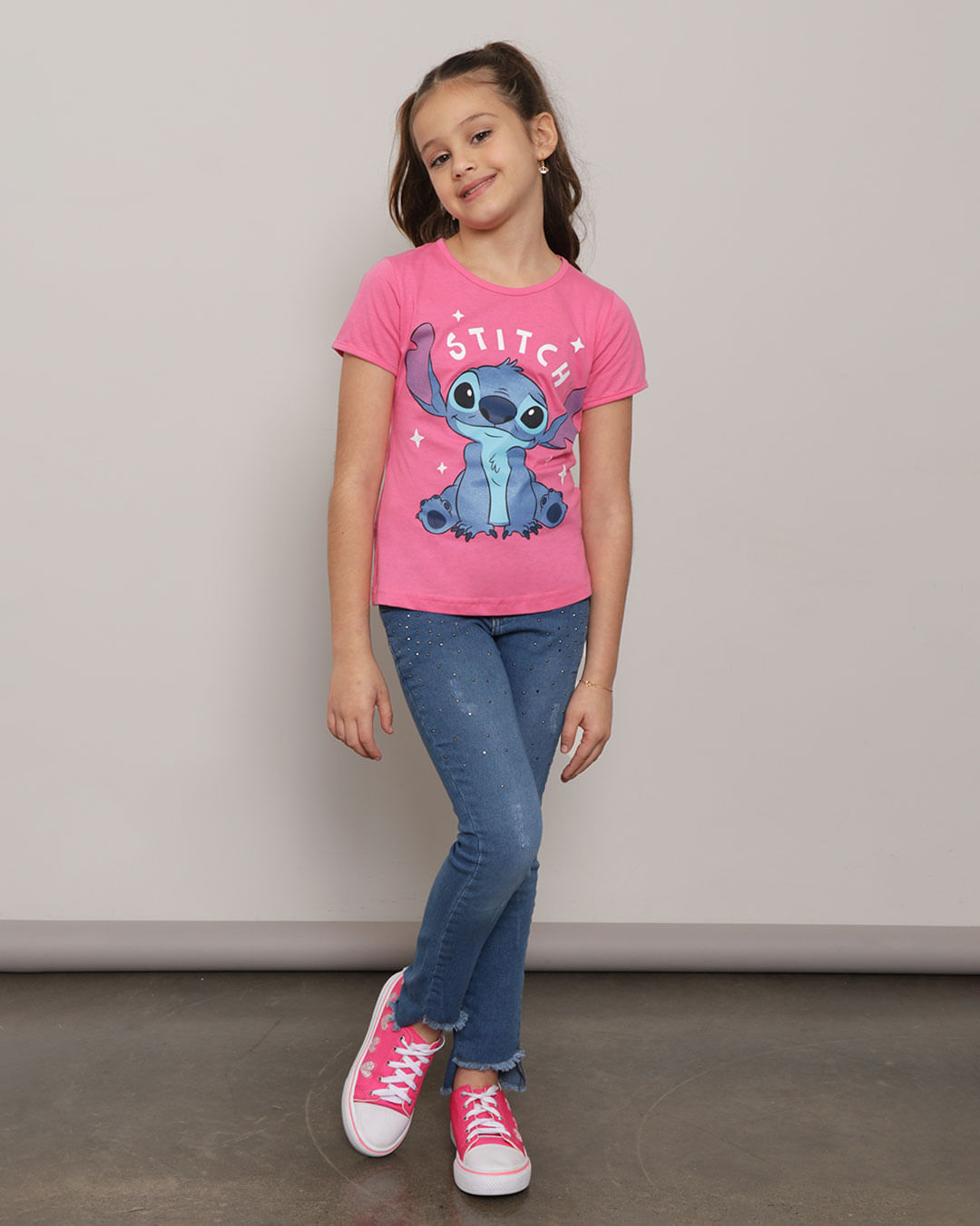 Blusa-Infantil-Disney-Stitch-Manga-Curta-Rosa