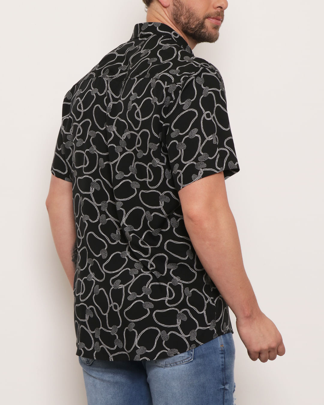 Camisa-Masculina-Casual-Viscose-Estampada-Caju-Preta