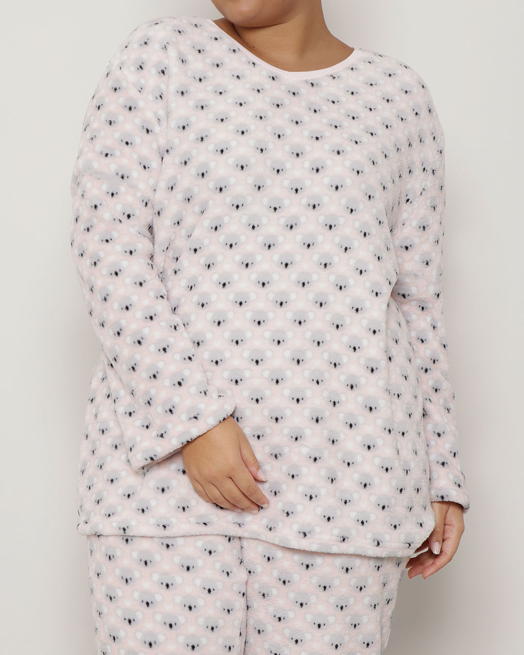 Pijama-Plus-Size-Feminino-Longo-Estampa-Coala-Soft-Rosa