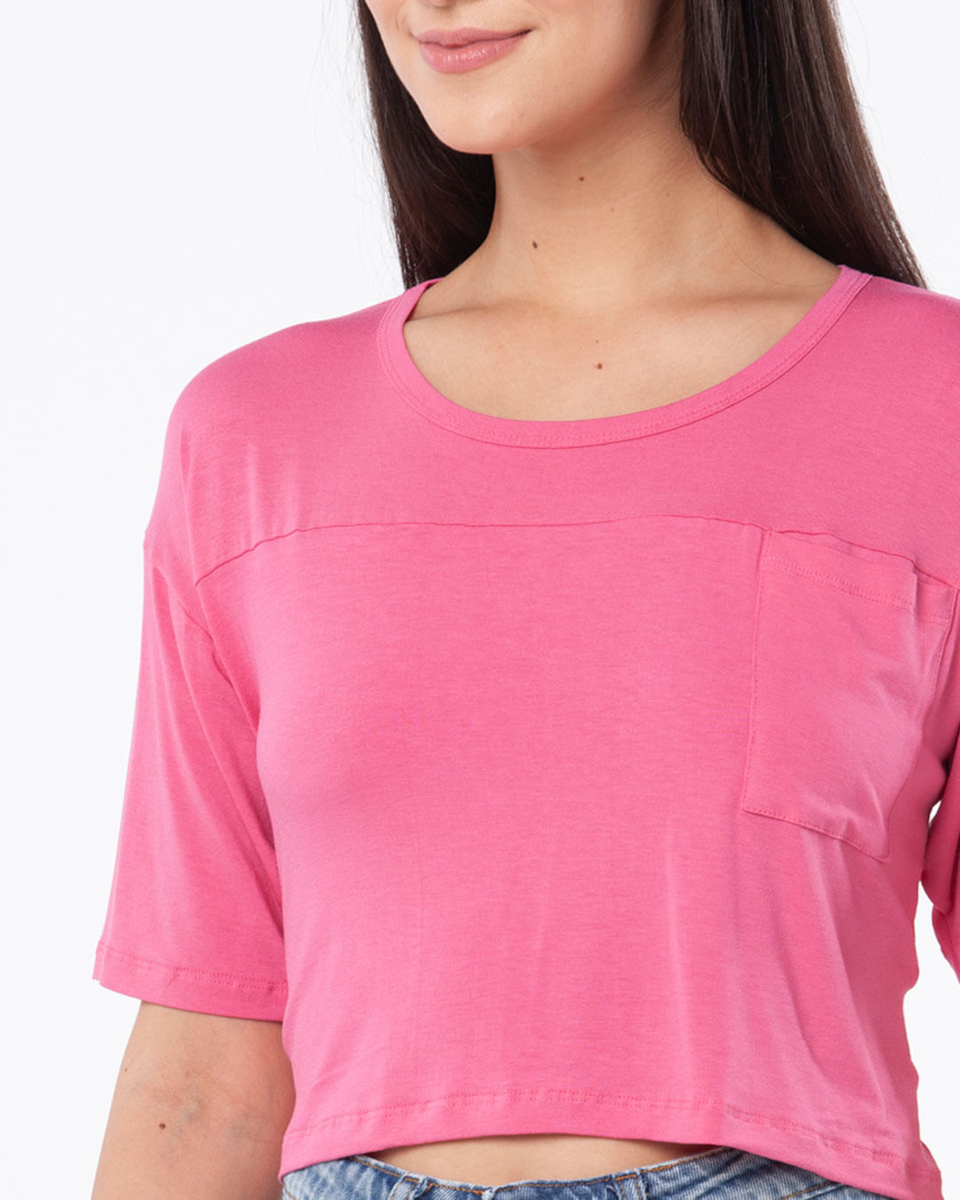 Camiseta-Feminina-Malha-Cropped-Bolso-Rosa